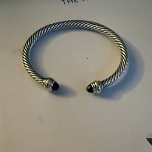 David Yurman Silver Cuff Bracelet with Black Onyx and Gold Accents